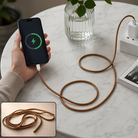 Durable cable protector sleeve, cord saver for mobile charger, black, image 1 of 10.